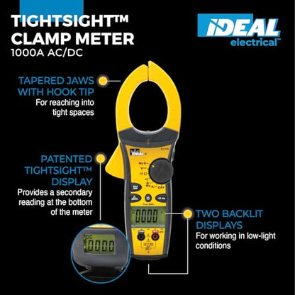 IDEAL INDUSTRIES INC. 61-775 1000 Amp TightSight Clamp Meter AC/DC with TRMS, True RMS Current and Voltage, CATIII for 1000V, CATIV for 600V