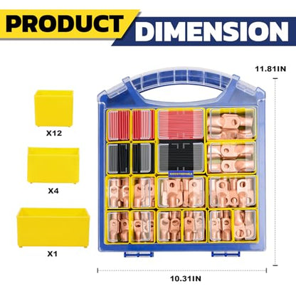 haisstronica 240PCS Battery Cable Lug & Heat Shrink Kit AWG 8/6/4/2/0/00 - color: Bare Copper, size: 240 PCS