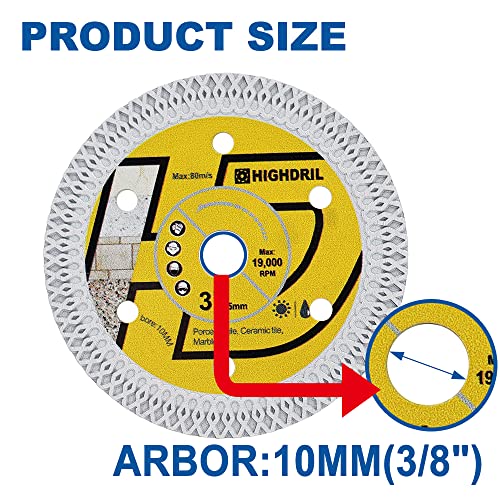 HIGHDRIL 3PCS Tile Diamond Blade,3In/75mm x Arbor 3/8Inch/10mm X Mesh for Ceramic,Hard Porcelain,Glazed Tiles Marble Dry Cutting disc(3PCS) - size: X Mesh Tile blade