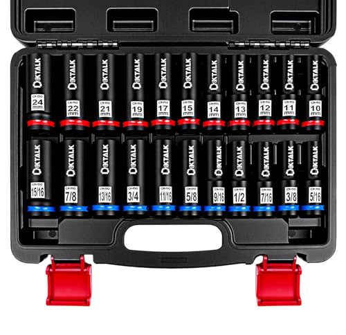 22 PCS 1/2" Drive Impact Deep Socket Set CR-MO 6-Point Deep Well Socket Set - size: 22PCS SAE/Metric