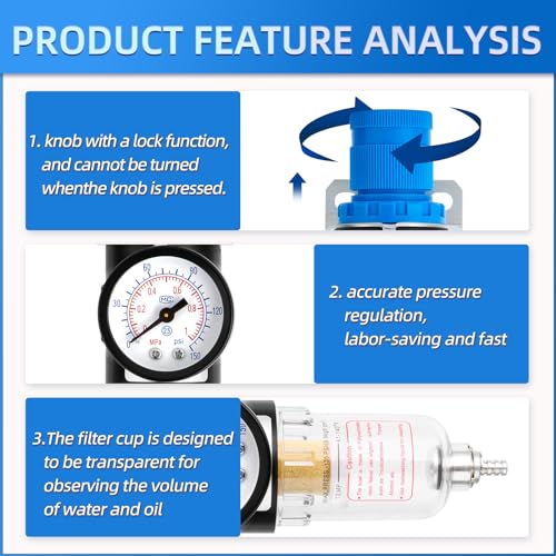 MEANLIN MEASURE Air Compressor Pressure Switch Control Valve 120-150 PSI 110V-240V 4-way Replacement Parts With AFR2000 Air Line Filter and Safety Pressure Relief Valve - style: Filter Model