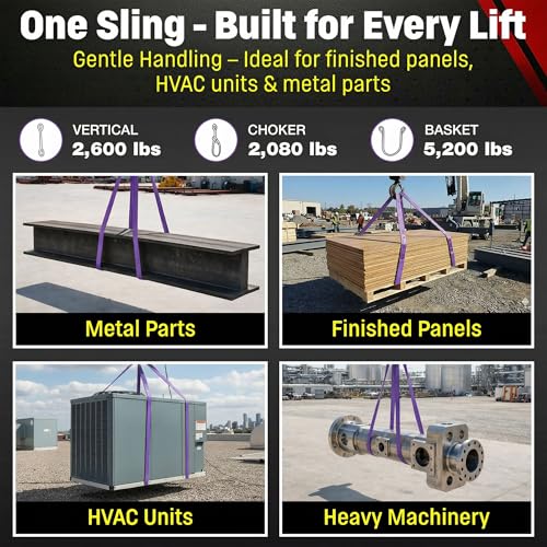 Chenango Supply VR1 10 Foot Endless Round Lifting Sling – USA Made, 2,600 lb Vertical, 2,080 lb Choker, 5,200 lb Basket – Double Ply Cover Polyester, Purple Round Poly Sling (10 FT) - size: 10 ft