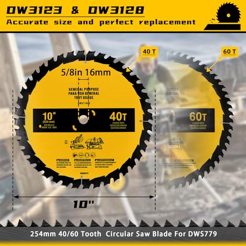 2-Pack 10in 40T/60T Table Saw Blades Compatible with Dewalt - style: 10IN,40T&60T