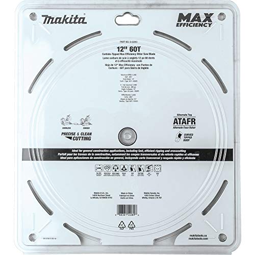 Makita B-66983 12" 60T Carbide-Tipped Max Efficiency Miter Saw Blade