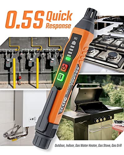 Natural Gas Detector, TopTes PT177 Gas Leak Detector with Audible & Visual Alarm, Portable Gas Sniffer to Locate Combustible Leak Sources Like Methane, Propane for Home (Includes Battery x2)-Orange