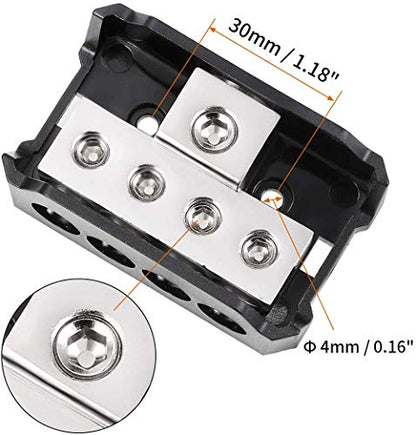 4 Way Power Distribution Block, 1x 0/2/4 AWG Gauge in / 4X 4/8/10 Gauge Out Amp Power Distribution Ground Distributor Connecting Block for Car Amplifier Audio Splitter 2 Pack