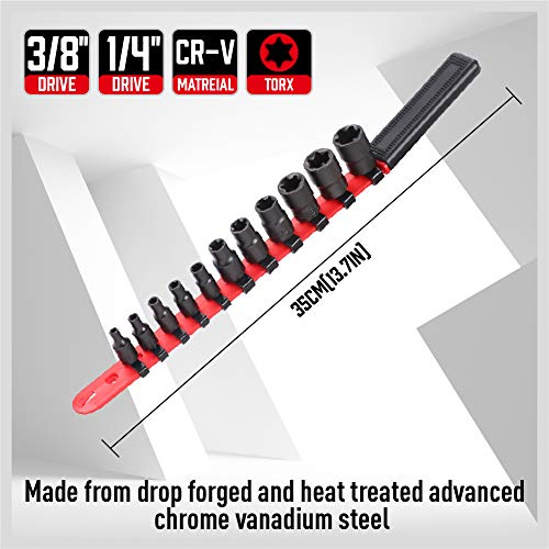SEDY 11-Piece E-Torx Socket Set - Star Sockets Set with Socket Rail, External Torx Socket with Organizer, External Socket-Set, E4 E5 E6 E7 E8 E10 E12 E14 E16 E18 E20 Reverse Sockets Set - style: 11-Piece E-Torx - (E4-E20)