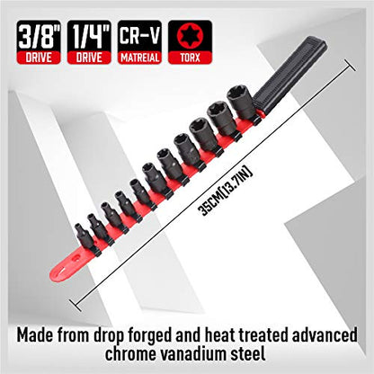 SEDY 11-Piece E-Torx Socket Set - Star Sockets Set with Socket Rail, External Torx Socket with Organizer, External Socket-Set, E4 E5 E6 E7 E8 E10 E12 E14 E16 E18 E20 Reverse Sockets Set - style: 11-Piece E-Torx - (E4-E20)