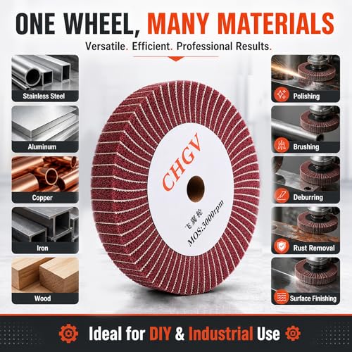 150mm x 25mm Non-Woven Nylon Polishing Burnishing Wheel, 320 Grit Wire Drawing Abrasive Flap Wheels 6" x 1" Polishing Flap Wheel for Stainless Steel Aluminum Copper Wood Metal(Red) - style: Red 6" x 1"