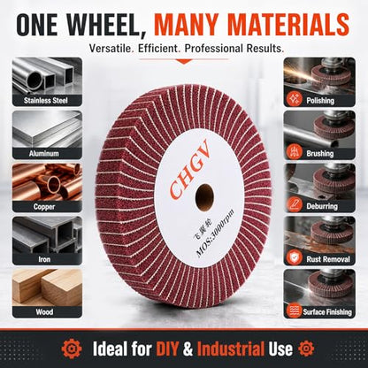 150mm x 25mm Non-Woven Nylon Polishing Burnishing Wheel, 320 Grit Wire Drawing Abrasive Flap Wheels 6" x 1" Polishing Flap Wheel for Stainless Steel Aluminum Copper Wood Metal(Red) - style: Red 6" x 1"