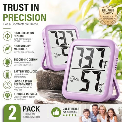 Antonki 2 Pack Room Thermometer Indoor Hygrometer - color: 2 Pcs* Lavender Purple