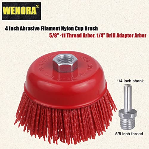 4" Nylon Cup Brush for Angle Grinder, 5/8" 11 Thread, 1/4" Drill Arbor - style: 1 Pack