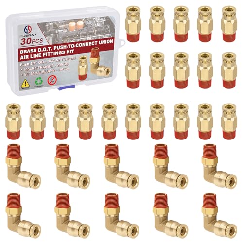 1/4" Tube x 1/8" NPT Male Straight & Elbow Brass Air Fittings Kit, 30PCS - size: 1/4" OD x 1/8" NPT-30pcs