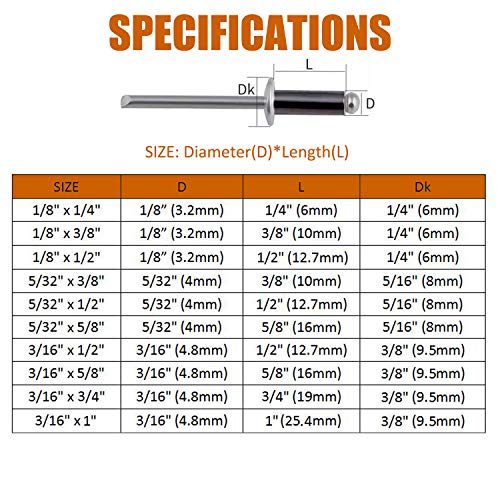 ISPINNER 100pcs 1/8" x 1/2" Aluminum Blind Rivets, 3.2 x 12.7mm Pop Rivets, Pack of 100 (Black) - size: 1/8" x 1/2"