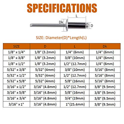ISPINNER 100pcs 1/8" x 1/2" Aluminum Blind Rivets, 3.2 x 12.7mm Pop Rivets, Pack of 100 (Black) - size: 1/8" x 1/2"