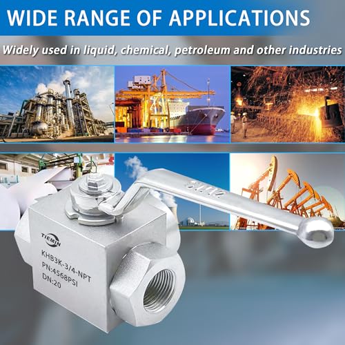 TieMin High Pressure Hydraulic Ball Valve 3/4"NPT, 3 Way Ball Valve, 3/4 Inch Hydraulic Valve 4568 PSI (315bar) Silvery. - color: 3/4" NPT, size: 3-Way