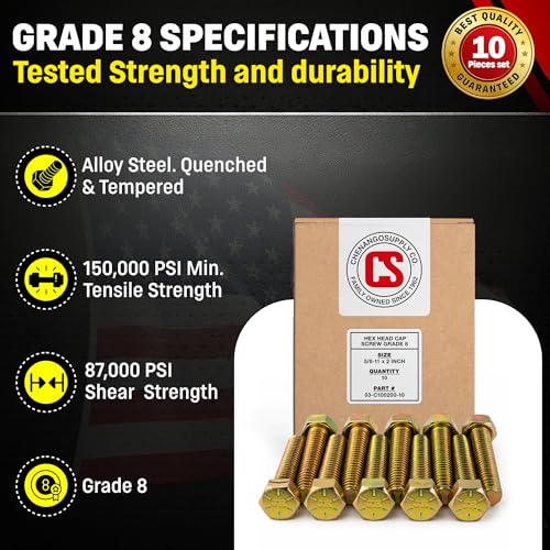 Chenango Supply 5/8-11 x 2 Grade 8 Hex Head Cap Screws - size: 5/8-11 x 2" Hex Bolt
