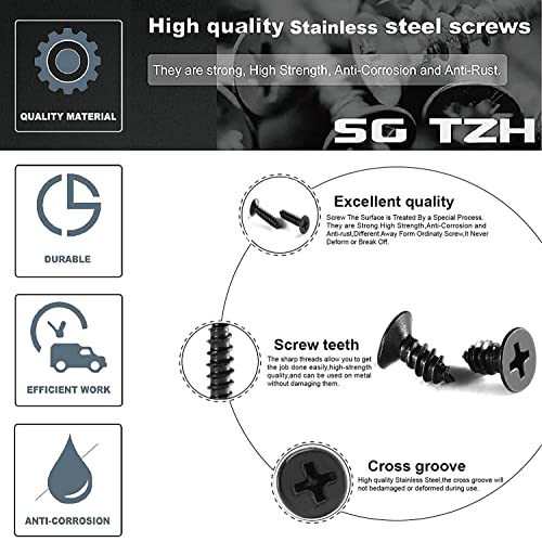#4 x 1/2" Wood Screw 1000Pcs 18-8 (304) Stainless Steel Screws Flat Head Phillips Fast Self Tapping Drywall Screws Black Oxide by SG TZH - size: #4 x 1/2"-1000Pcs