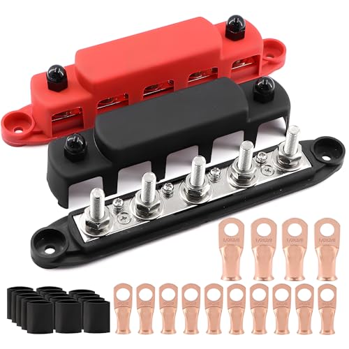 300A Bus Bar 5 Post 12V-48V Battery Terminal Power Distribution Block - color: M8(5/16")