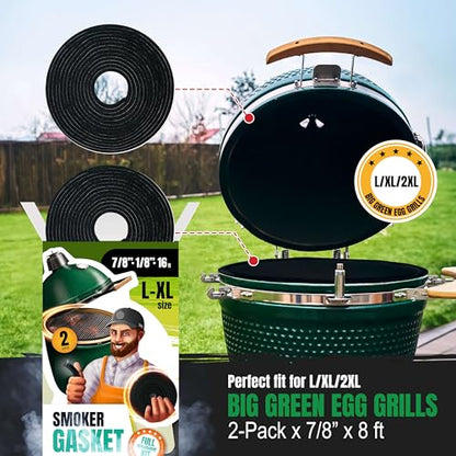 Gasket for Big Green Egg Large/XL/XXL - 2-Pack x 8 FT Smoker Gasket Seal - BGE Gasket 7/8" x 1/8" Felt - Compatible with Big Green Egg - Accessories & Parts for Grill by Smoker Chef - style: For L/XL/XXL BGE 2-Pack