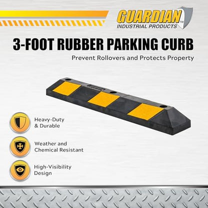 Guardian Parking Stop, 3 Foot Long Flexible Rubber Curb, Highly Visible Accessory with Mounting Holes for Job Sites and Garages, Black/Yellow - size: 3 Foot