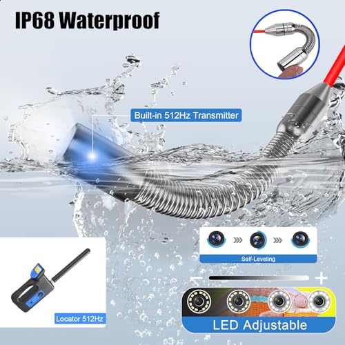 Sewer Camera with Locator, 156ft Snake, 9" HD Screen for Pipe Inspection - size: 49M