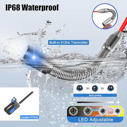 Sewer Camera with Locator, 156ft Snake, 9" HD Screen for Pipe Inspection - size: 49M