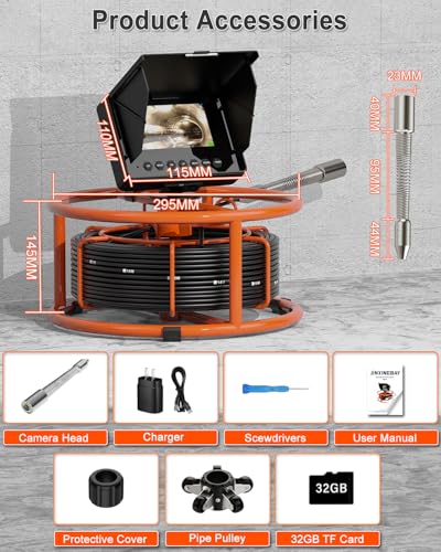 Sewer Camera, IP68 Drain Sewer Pipe Endoscope Camera 4.3" Screen with 32GB DVR,Borescopes Plumbing 8500mah Battery DVR Video Recording for Plumber (Cmaera 23MM) - size: Camera 23MM
