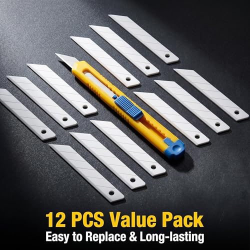 9mm Ceramic Utility Knife Blades Refills, 12 Pack - 30 Degree Snap Off Replacement Blades for Box Cutters, Never Rusts, Non-Magnetic, Non-Conductive Craft Knife Blade - color: 9mm/30 Degrees