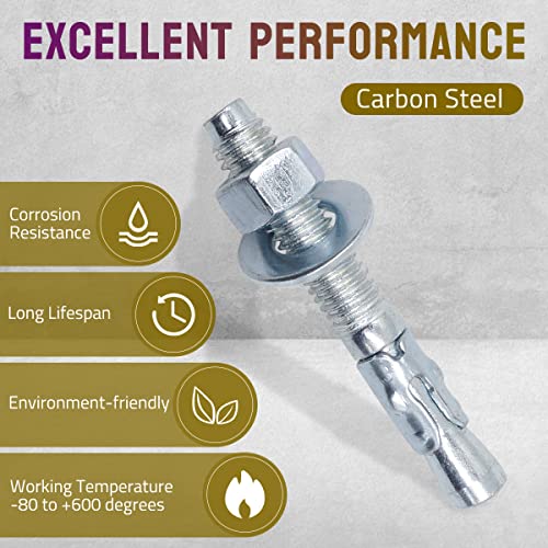 3/8 Concrete Anchors, Zinc-Plated Steel Wedge Anchors, 20 Pack - size: 3/8" x 2-3/4"