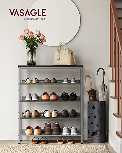 VASAGLE 5-Tier Shoe Rack, Adjustable, Freestanding - color: Charcoal Grey + Metallic Silver, size: 5 Tiers (29.5"W)