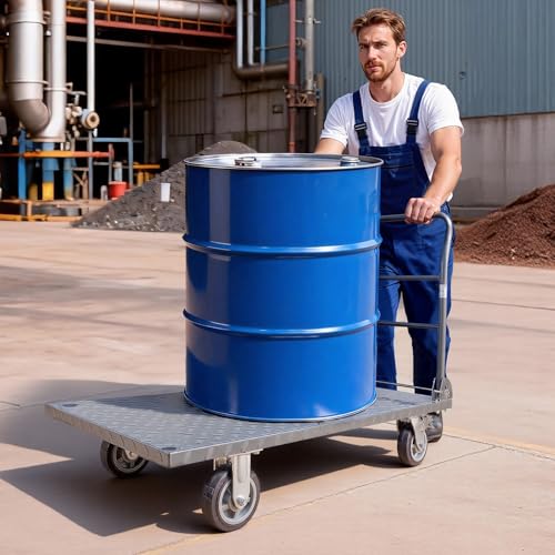 VEVOR 2 in 1Platform Truck, 2650 LBS Heavy Duty Flatbed Cart Dolly with Detachable Rear Guardrail and Swivel Wheels, Foldable Hand Push Truck Cart for Groceries, Garage, Warehouse (48"×24") - size: 48.0 x 24.0 x 36.2 in/1220 x 610 x 920 mm
