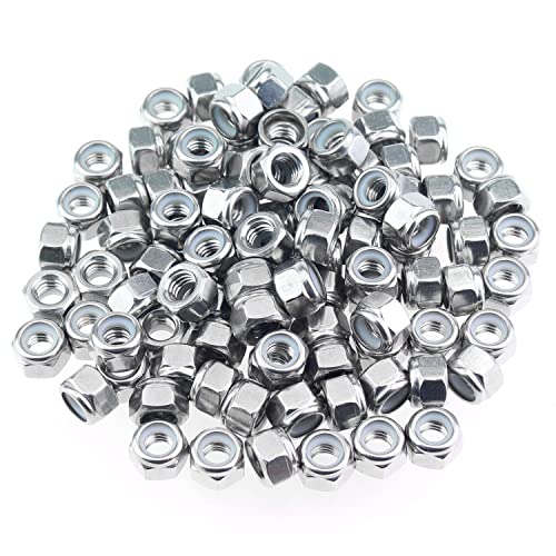 HELIFOUNER 100 Pieces 5/16"-18 Nylon Insert Hex Lock Nuts, 304 Stainless Steel (18-8) Locknuts, Bright Finish, Coarse Thread - size: 5/16"-18 (100 pcs)