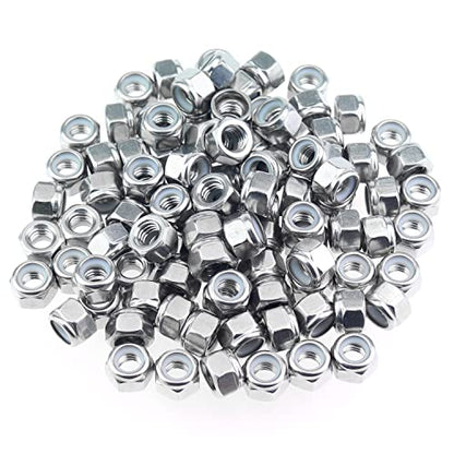 HELIFOUNER 100 Pieces 5/16"-18 Nylon Insert Hex Lock Nuts, 304 Stainless Steel (18-8) Locknuts, Bright Finish, Coarse Thread - size: 5/16"-18 (100 pcs)