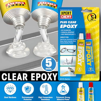 2 Part Epoxy Glue, 5 Minute Epoxy Adhesive, Rapid Cure Golf, Wood, Plastic and Metal etc, Waterproof & Extra Strength, High Temperature Resistance, 2 x 20g, Clear - color: Clear