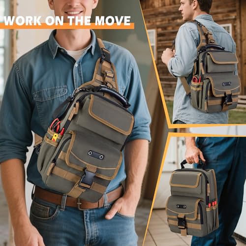 Electrician Tool Pouch Bag, Zippered HVAC Tool Organizer - color: Green