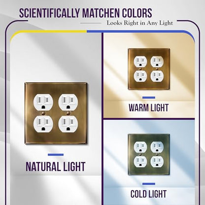 ENERLITES Duplex Receptacle Metal Wall Plate, 2-Gang, Antique Brass - color: Antique Brass, size: Standard Size