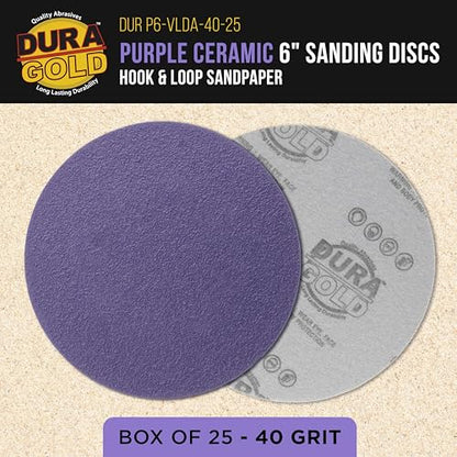 Dura-Gold Premium 40 Grit 6" Purple Film Ceramic Sanding Discs, Box of 25 - style: 40 Grit