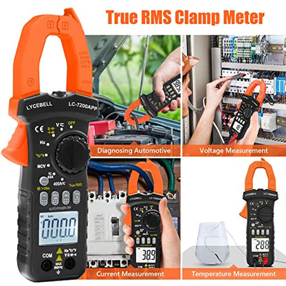 6000 Counts Clamp Meter & Bluetooth APP, Digital AC DC Volt Current Meter