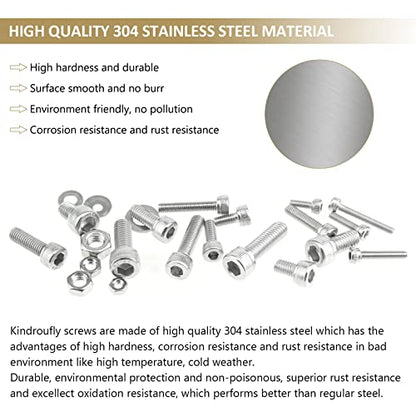 814 Pieces Socket Head Cap Screws Nuts Washers Kit, Kindroufly M3 M4 M5 M6 Screw Assortment Kit, Metric Screw Set, Bolts and Nuts, Machine Screws, 304 Stainless Steel, Fully Machine Thread - size: M3/M4/M5/M6, style: Socket Head