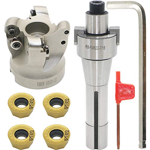 Face Mill Cutter Holder EMRW 6R 50-22+R8-FMB22-7/16+RPMT1204 Hard Alloy Blade+8mm Spanner+T15 Spanner, Used for Fough Machining of The Workpiece on The Milling Machine. (EMRW 6R50-22(1.96 Inch)) - size: EMRW 6R50-22(1.96 Inch)