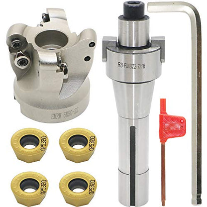 Face Mill Cutter Holder EMRW 6R 50-22+R8-FMB22-7/16+RPMT1204 Hard Alloy Blade+8mm Spanner+T15 Spanner, Used for Fough Machining of The Workpiece on The Milling Machine. (EMRW 6R50-22(1.96 Inch)) - size: EMRW 6R50-22(1.96 Inch)