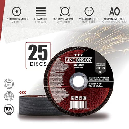 LINCONSON 25 Pack 3 Inch Cut Off Wheel for Metal & Stainless Steel Used On Angle Grinder 3”x1/24”x 3/8" Flat Disc (SD 3020F) - style: 3 Inch 25 Pack