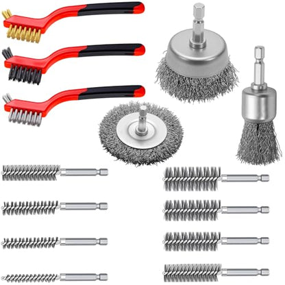 Yuahar 14Pcs Wire Wheel for Drill 1/4 Inch Hex Shank, Wire Cup Brush, Bore Cleaning Brushes, Nylon/Brass/Stainless Steel Bristles for Scrubbing Cleaning Rust, Dirt & Paint