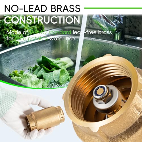 1" No-Lead Brass Check Valve For Well Pump with Backflow Preventer, 1" FNPT - size: 1.73 x 3.07 x 1.73 inches