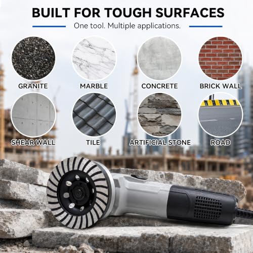 HERZO 4-1/2 Inch Turbo Diamond Cup Grinding Wheel, 7/8 Inch Arbor Concrete Grinder Disc for Angle Grinder, Surface Preparation, Leveling and Fast Grinding on Concrete, Cement, Stone, Brick and Masonry - size: 4.5 Inch Standard