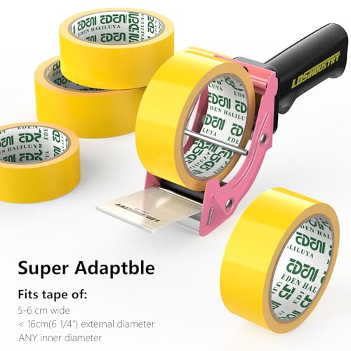 Rapid-Replace Packing Tape Dispenser Gun with Tape and Extra Blade, 2IN(50mm) Lightweight Ergonomic Industrial Handheld Heavy Duty Tape Cutter for Carton, Packaging and Box Sealing, Pink - color: Pink
