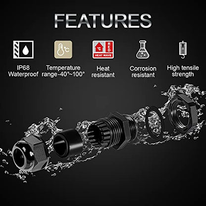 LeMotech 100 Pack NPT 1/4" Cable Glands Waterproof Adjustable 4-8mm Cable Connectors Black Nylon Joints with Gaskets - color: Black, size: 1/4inch 100-pack
