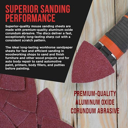 ProductionShop Premium Triangle Mouse Detail Sander Sandpaper Sheets, 50 Disc Variety Pack, Grits 40, 80, 100, 120, 180, 220, 320, 400, 600, 800 - Hook & Loop Disc Pads - Woodworking Furniture, Paint - style: Variety Pack 50