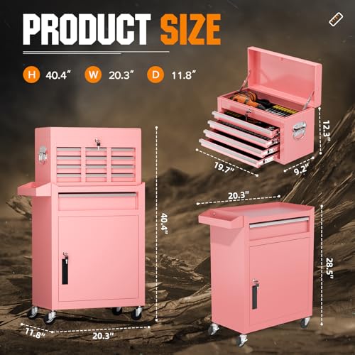 Crownland 5-Drawer Rolling Tool Chest with Wheels, Pink - color: Pink, style: 5-Drawer Rolling Tool Chest